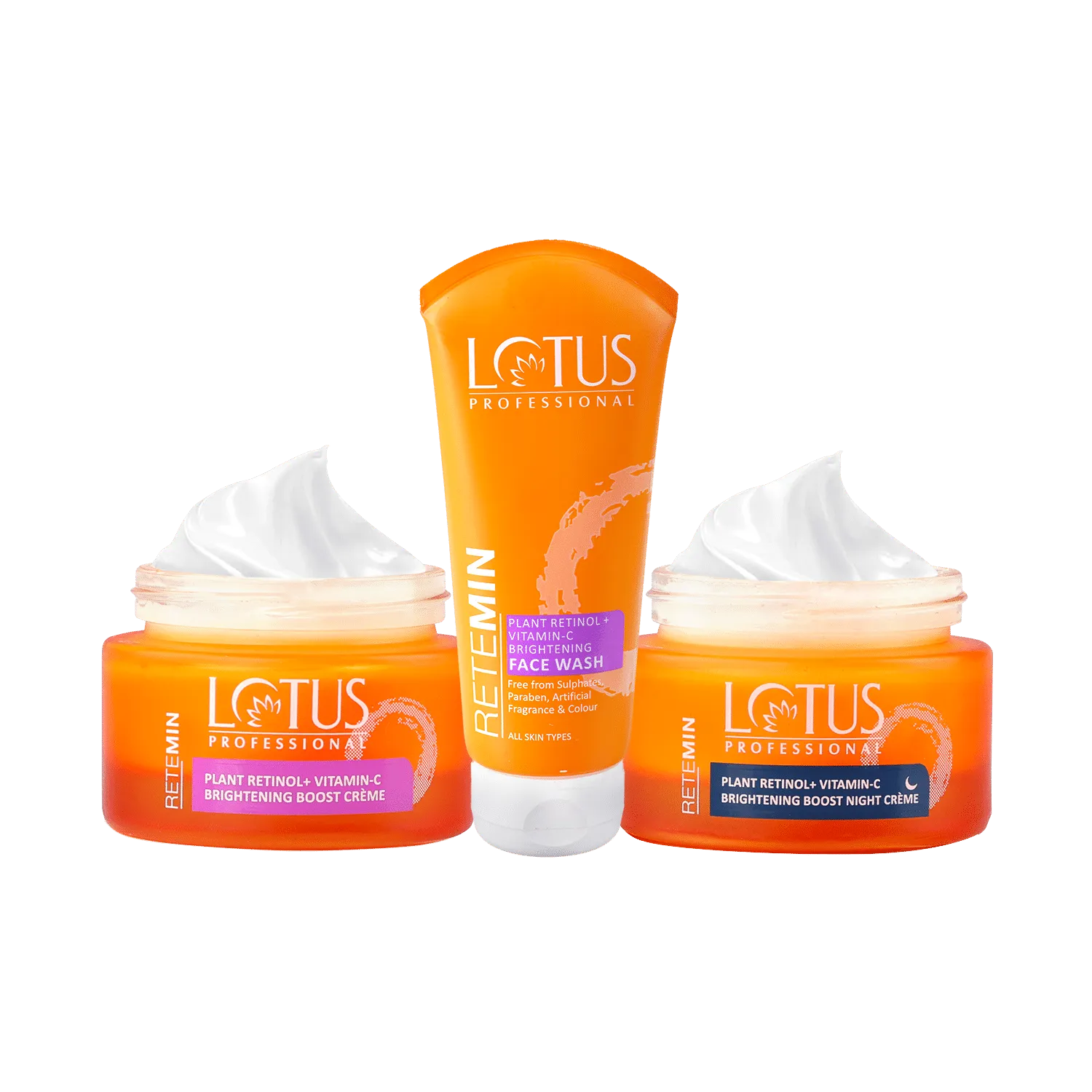 Lotus Professional Retemin Plant Retinol + Vitamin C Brightening Day & Night Combo & Face Wash Combo