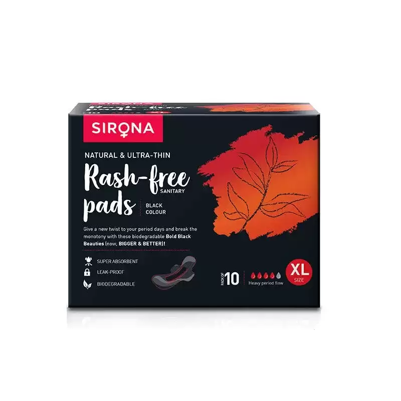 Sirona Biodegradable Super Soft Black Sanitary Pads - Extra Large