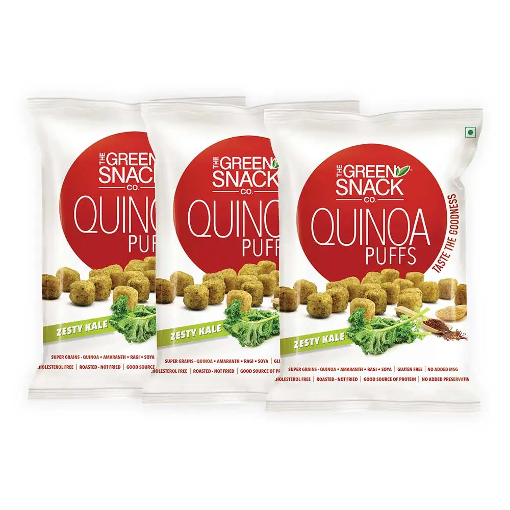 The Green Snack Co. Quinoa Puffs - Pack of 3,  Zesty Kale  50 g