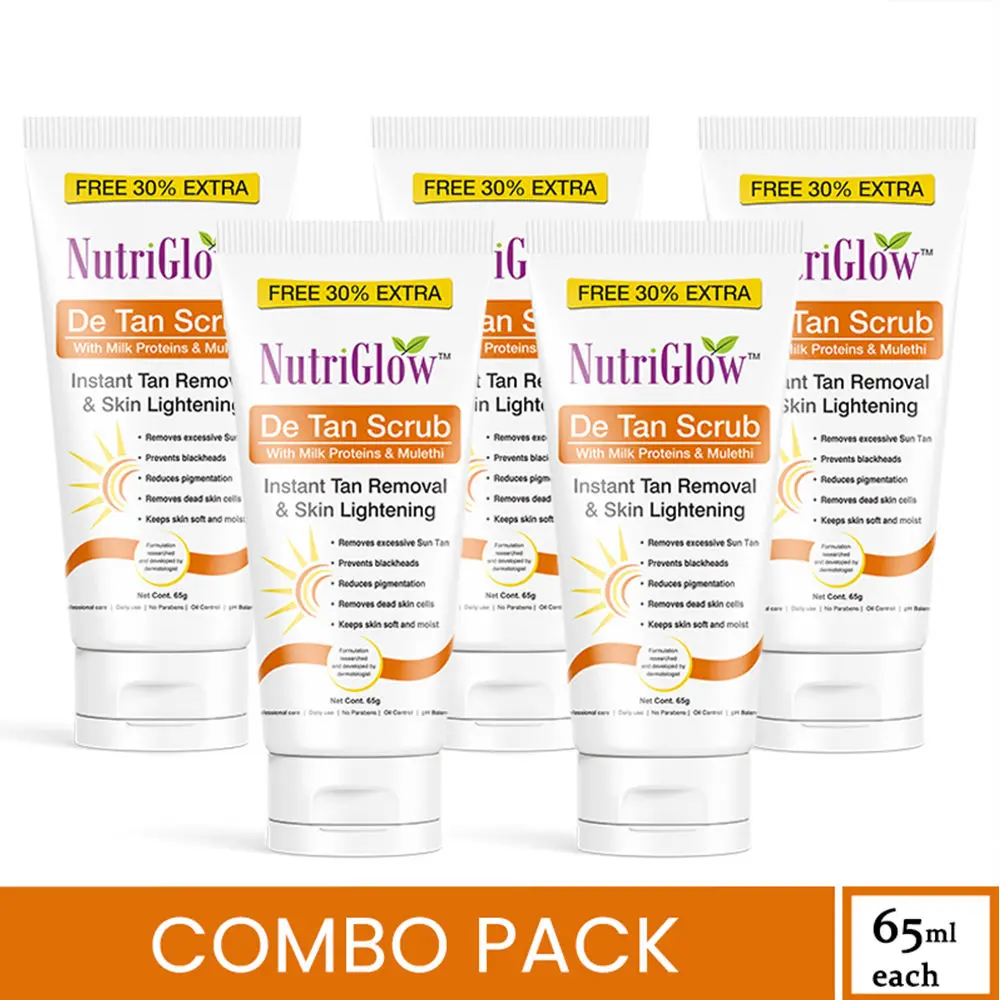 NutriGlow Set of 5 De Tan Scrub For Instant Tan Removal & Skin Lightening (65gm each)