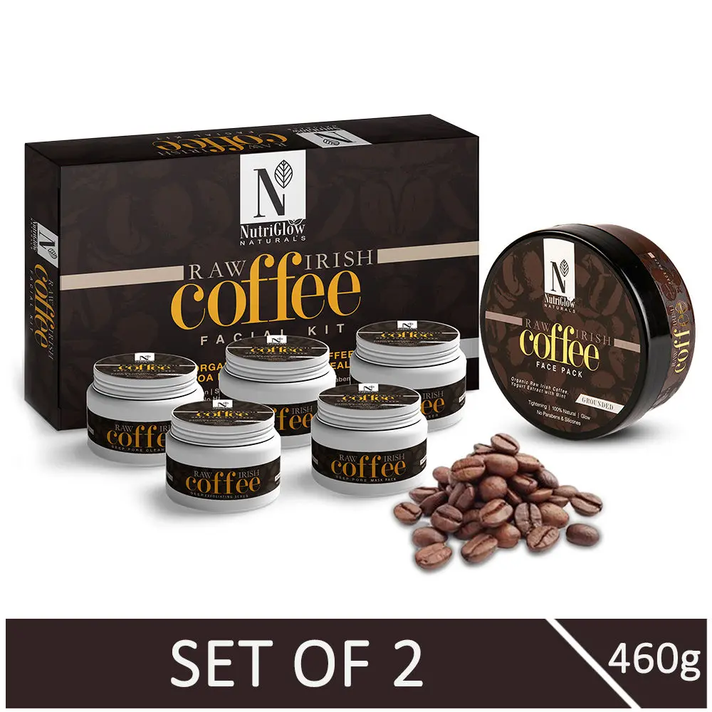 NutriGlow NATURAL'S Raw Irish Coffee Facial Kit (260 gm) & Coffee Face Pack (200 gm) For Deep Pore Cleanser