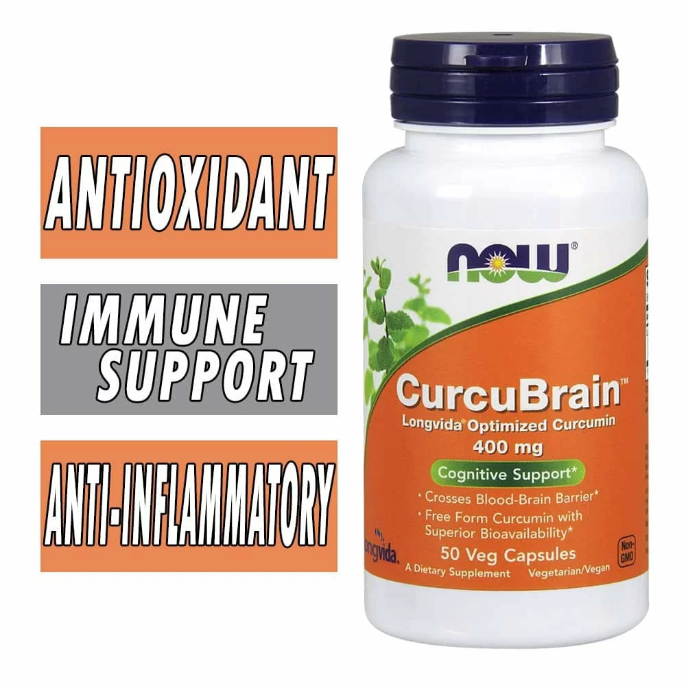 CurcuBrain By NOW Foods - 400 mg - 50 Veg Capsules