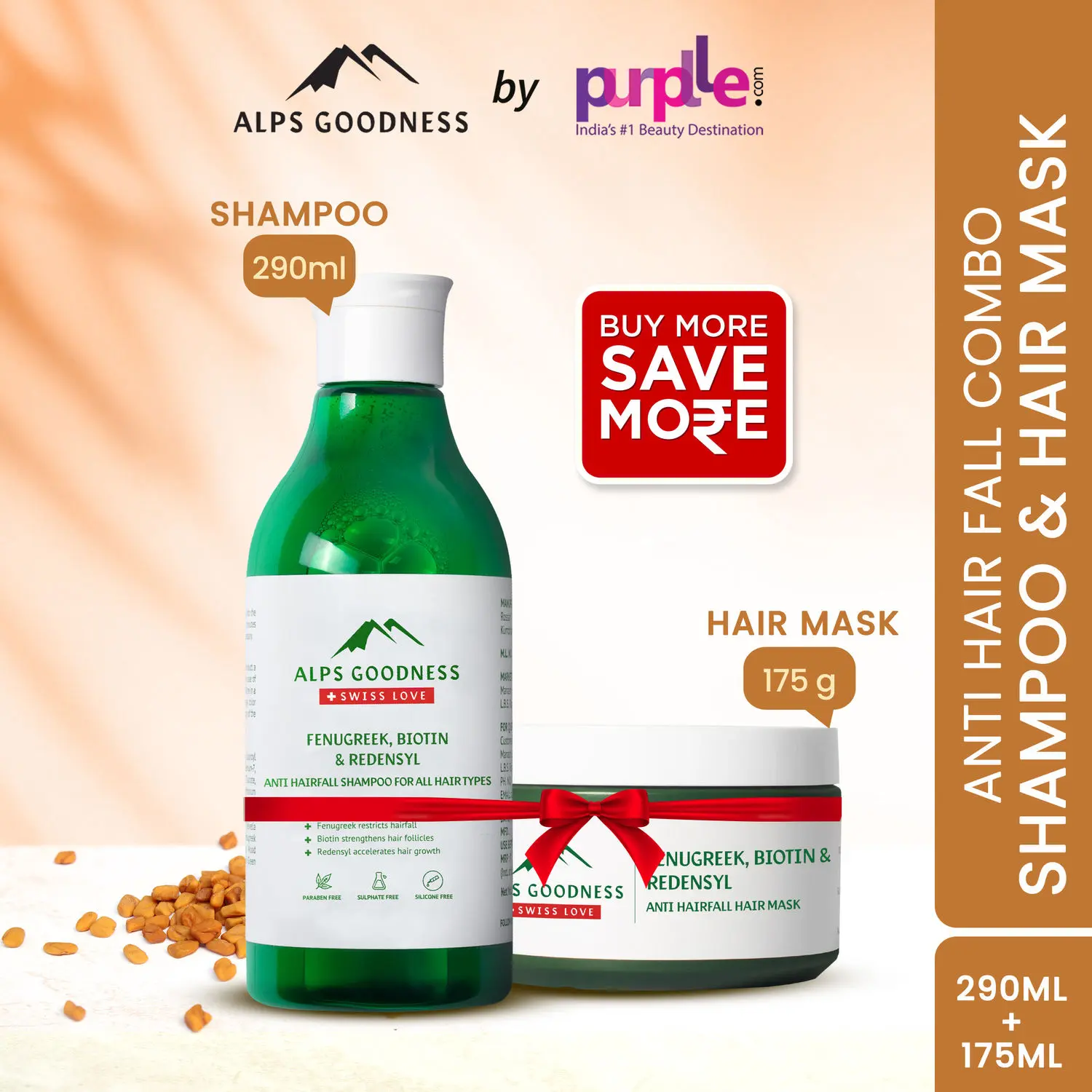 Alps Goodness Fenugreek Biotin & Redensyl Anti Hair Fall Hair Mask (175 g)+ Anti Hairfall Shampoo (290 ml)