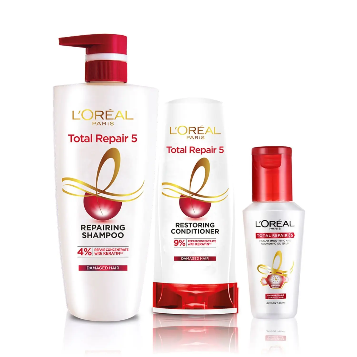 L'Oreal Paris Total Repair 5 Combo (Total Repair Shampoo, 650 ml + Total Repair Conditioner, 185 ml + Total Repair Serum, 40ml)