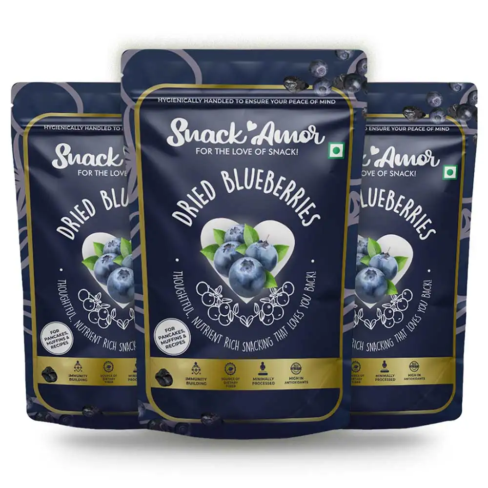 SnackAmor Dried Blueberries,  Unflavoured (Pack of 3)  100 g