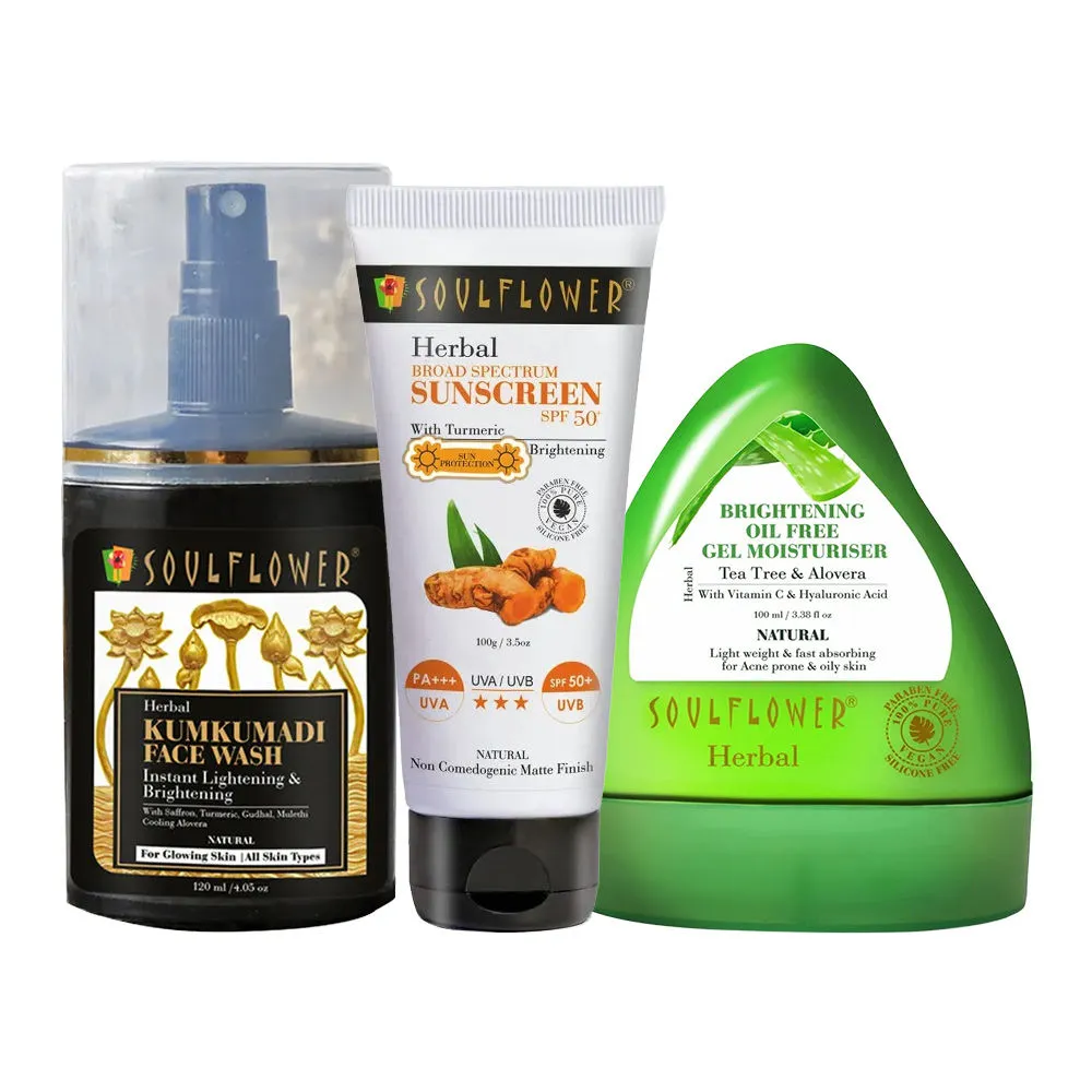 Soulflower Daily Healthy Glowing Skincare Kit (Cleanse Protect Moisturize)