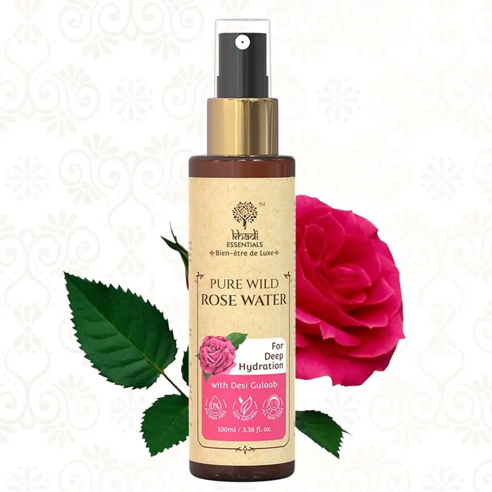 Khadi Essentials 100% Pure Wild Rose Water For Face with Deshi Gulaab For Deep Hydration, 100ml