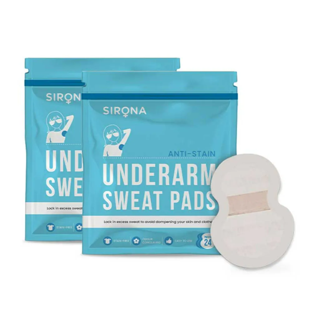 Sirona Under Arm Sweat Pads For Men And Women - 48 Pads (2 Pack - 24 Pads Each)