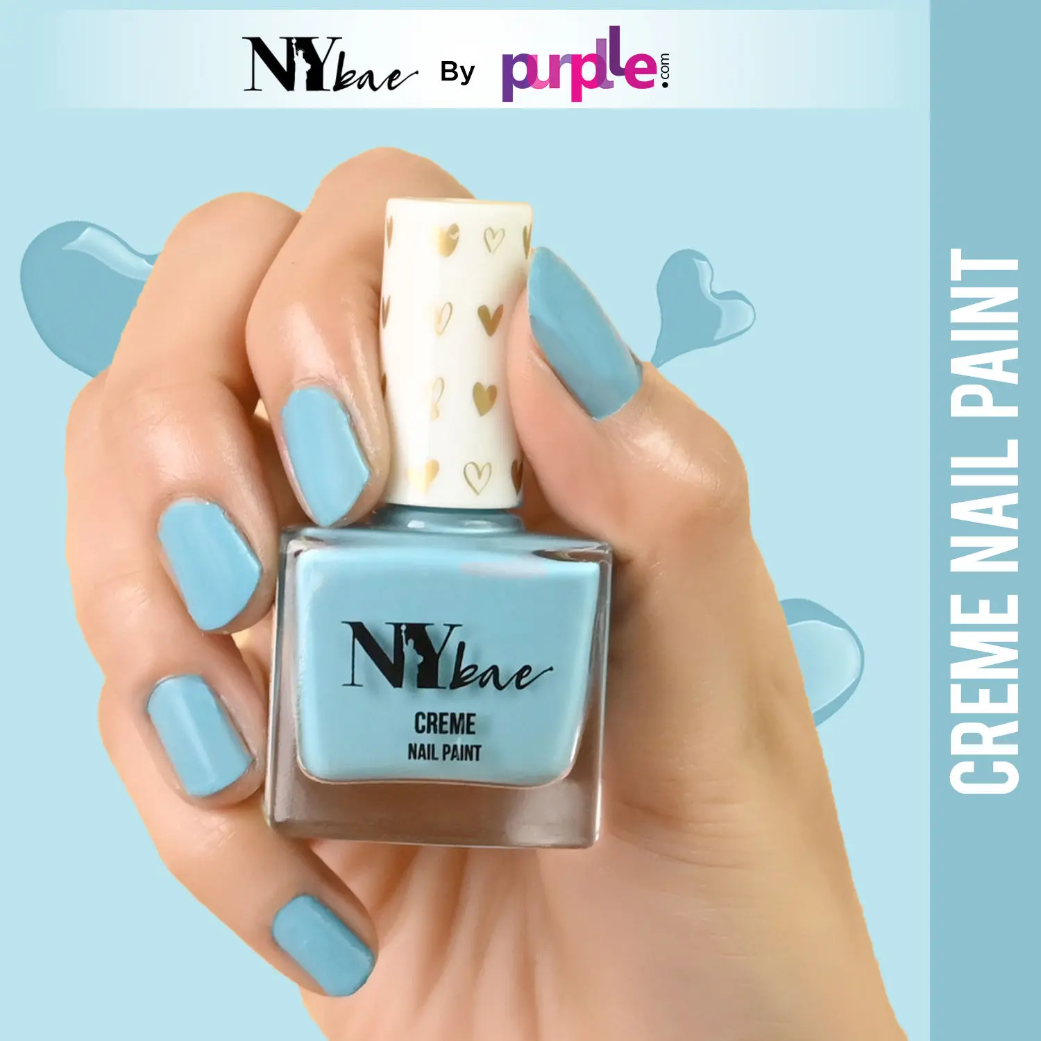 NY Bae Creme Nail Paint - Azure Blue 12 (10 ml) | Blue | Rich Pigment | Chip-proof | Full Coverage | Travel Friendly | Vegan