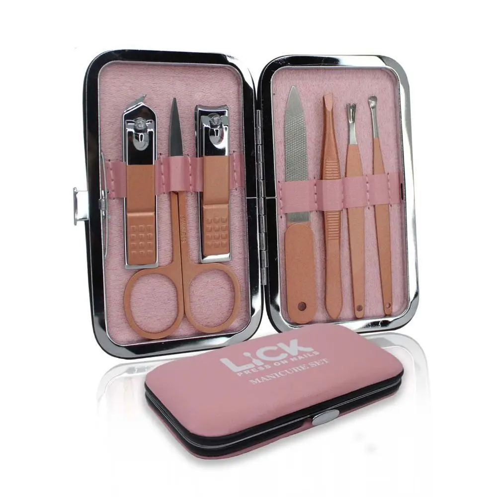 Lick 7 in 1 Rose Gold Stainless Steel Mini Manicure Pedicure Grooming Kit With Case