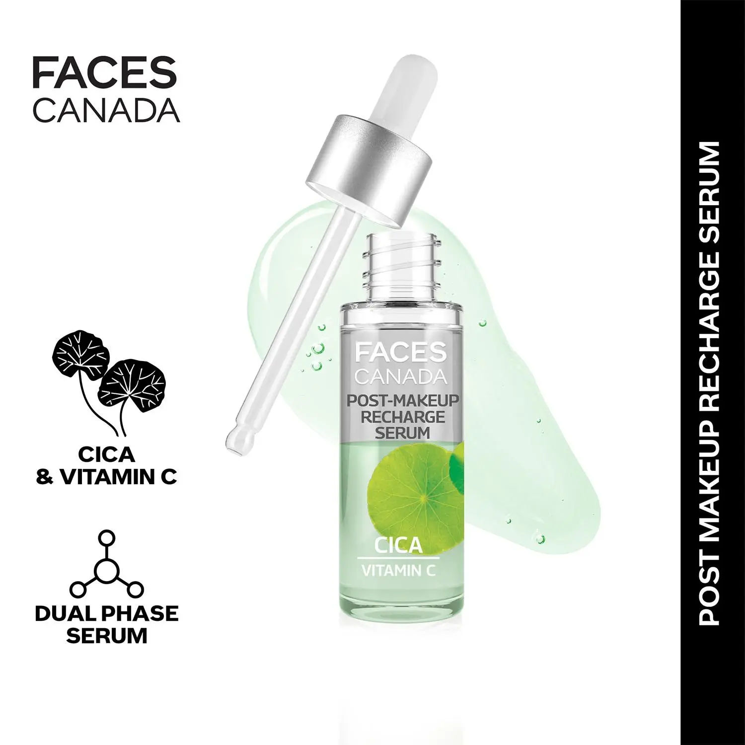 Faces Canada Post-Makeup Recharge Serum CICA I Soothing Biphasic Serum I Skin repair I Vitamin C I Cruelty-free 27 ml