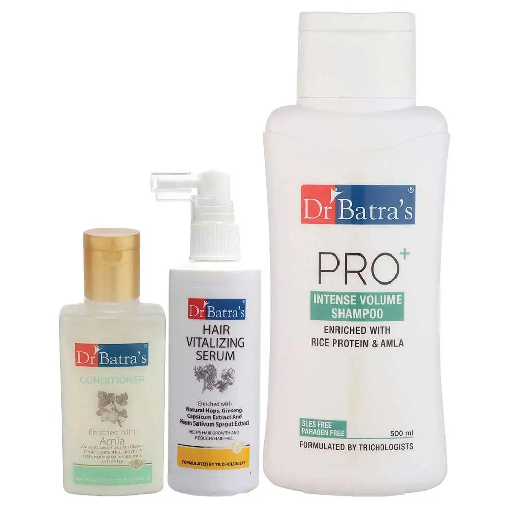 Dr Batra's Hair Vitalizing Serum, Conditioner - 100 ml & Pro+ Intense Volume Shampoo - 500 ml Combo,  3 Piece(s)/Pack  Hair Care