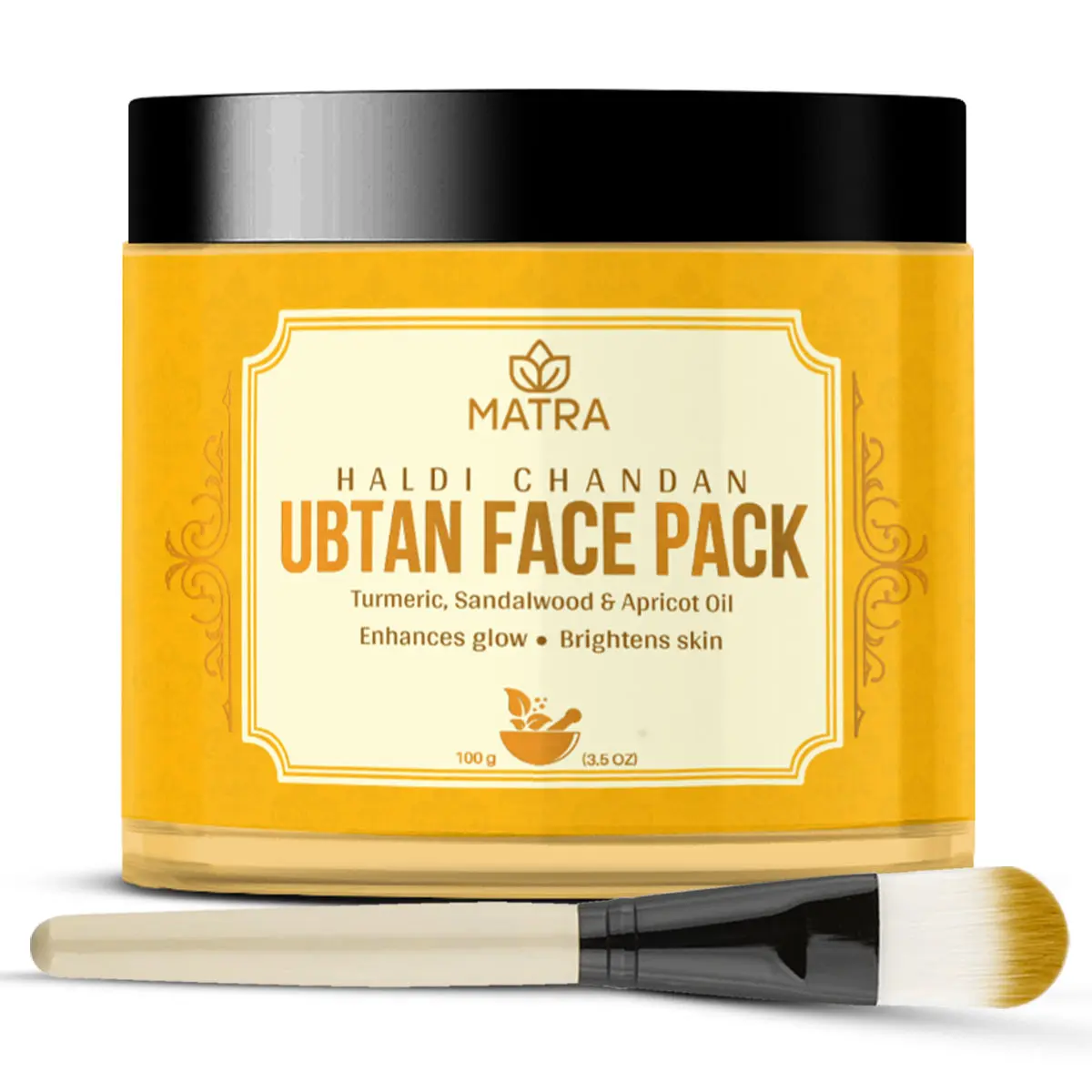 Matra Haldi Chandan Ubtan Face Pack – Ayurvedic Face Mask for Skin Brightening, Tan Removal and Glow – With Turmeric & Sandalwood With Free Face Pack Brush