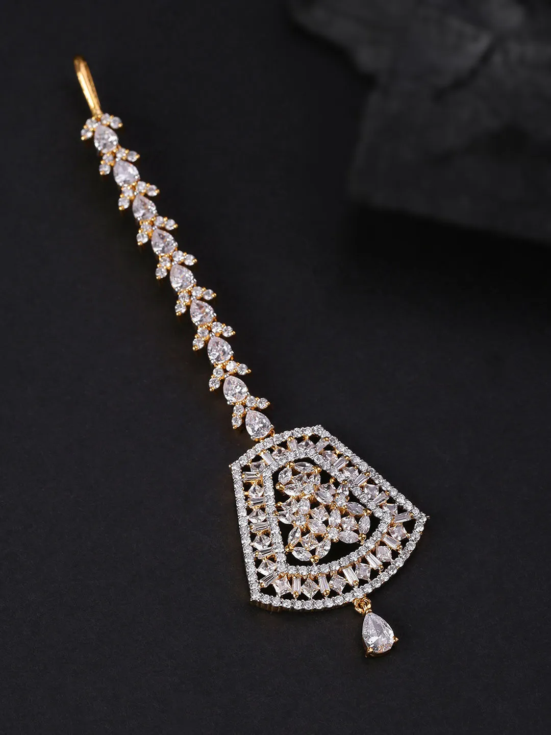 Priyaasi Gold-Plated Ad-Studded Geometric Handcrafted Maang Tika