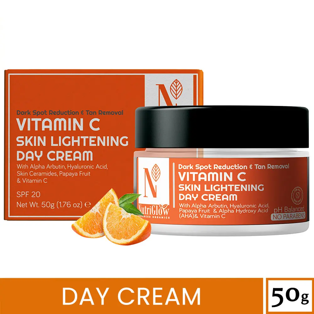 Nutriglow Advanced Organics Vitamin C Skin Lightening Day Cream for Dark Spot Reduction & Tan Removal, 50gm