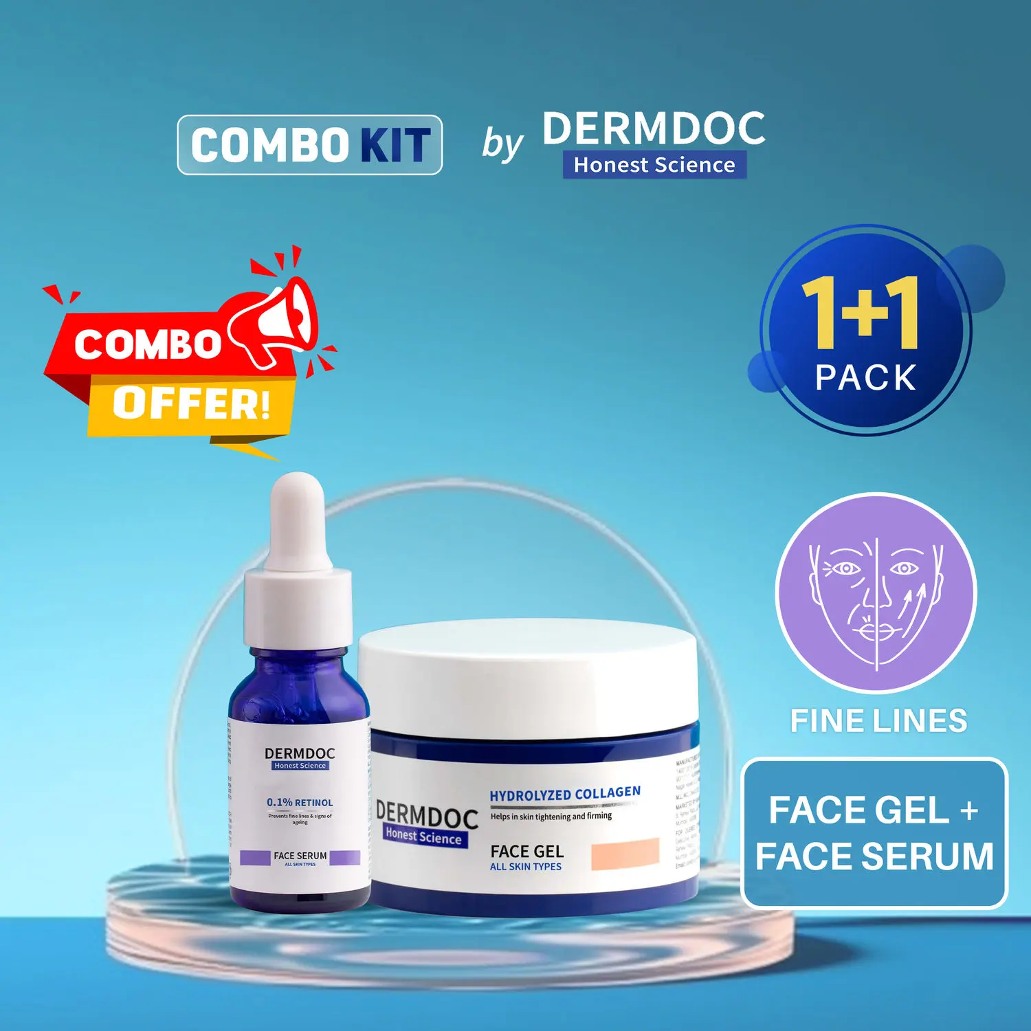 DERMDOC Combo Kit Baby-Soft Skin Combo | collagen face gel | gentle retinol serum | serum for wrinkles, anti ageing treatment | skin tightening gel | retinol for all skin types