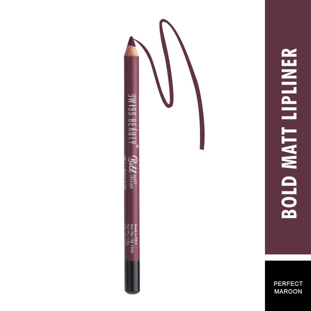 Swiss Beauty Bold Matte Lip Liner Pencil Set - 15 Perfect Maroon