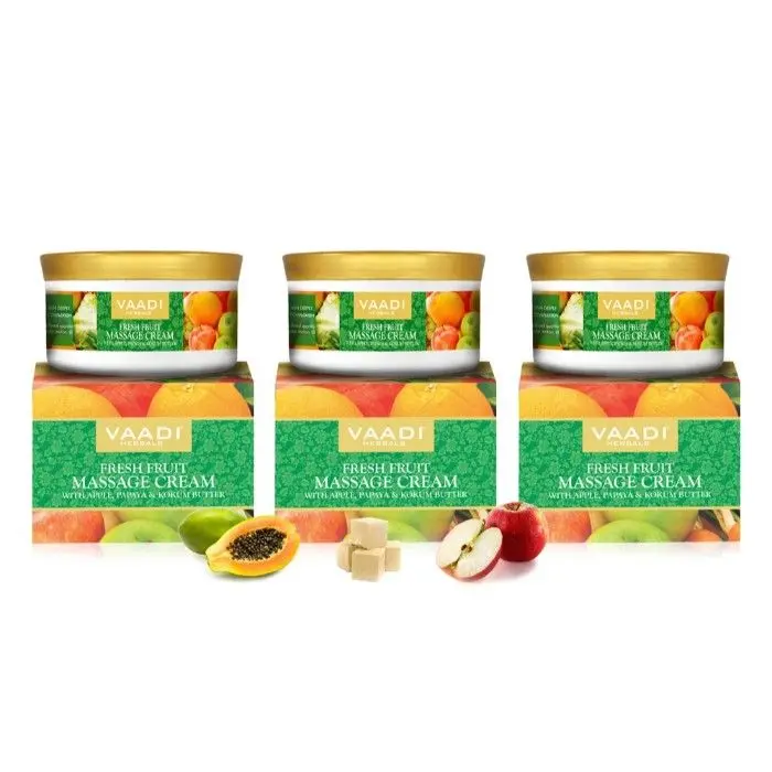 Vaadi Herbals Value Pack Of 3 Fresh Fruit Massage Cream With Apple, Papaya & Kokum Butter (150 g * 3)