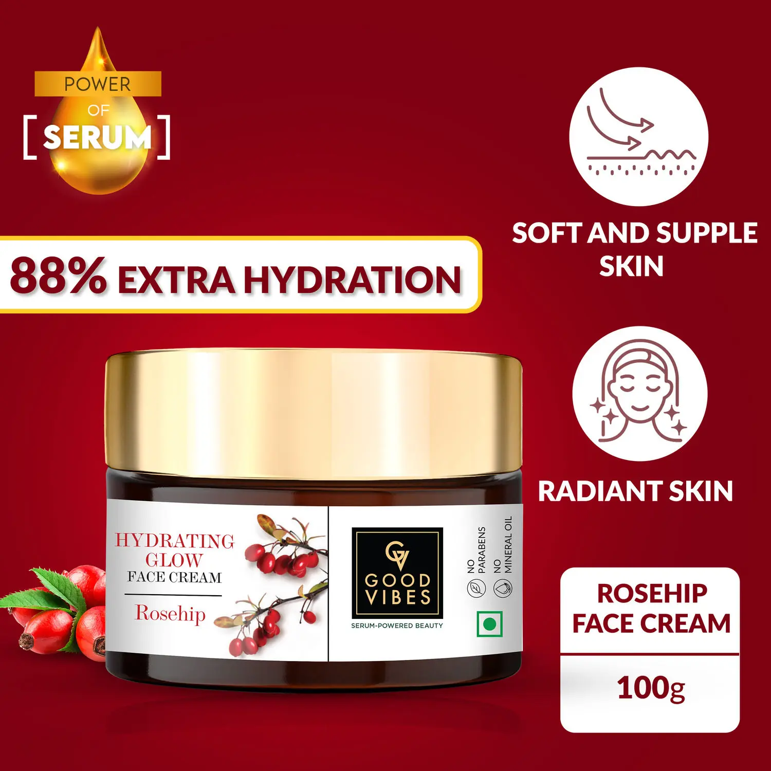 Good Vibes Rosehip Hydrating Glow Face Cream with Power Of Serum (100 g)