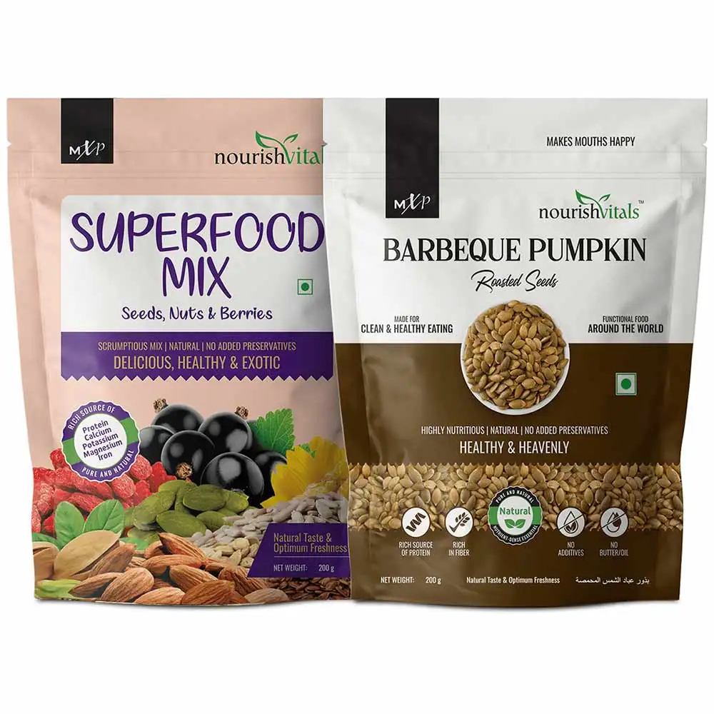 NourishVitals Healthy Munching Combo,  Superfood Mix + Barbeque Pumpkin Roasted Seeds  2 Piece(s)/Pack