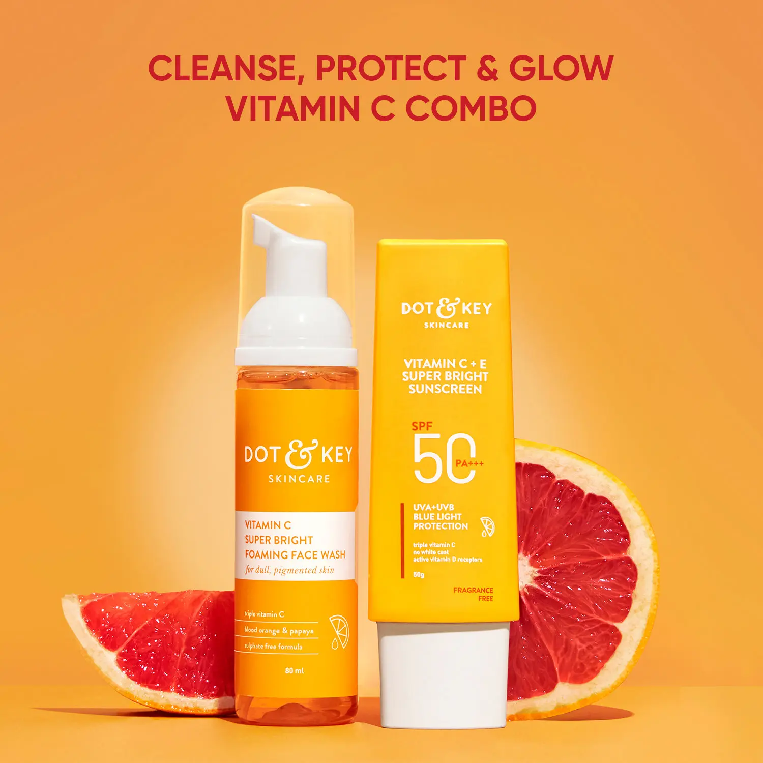 Dot & Key Vitamin C Super Bright Sunscreen SPF 50 PA+++ with Foaming Face Wash|Face wash, Suncreen