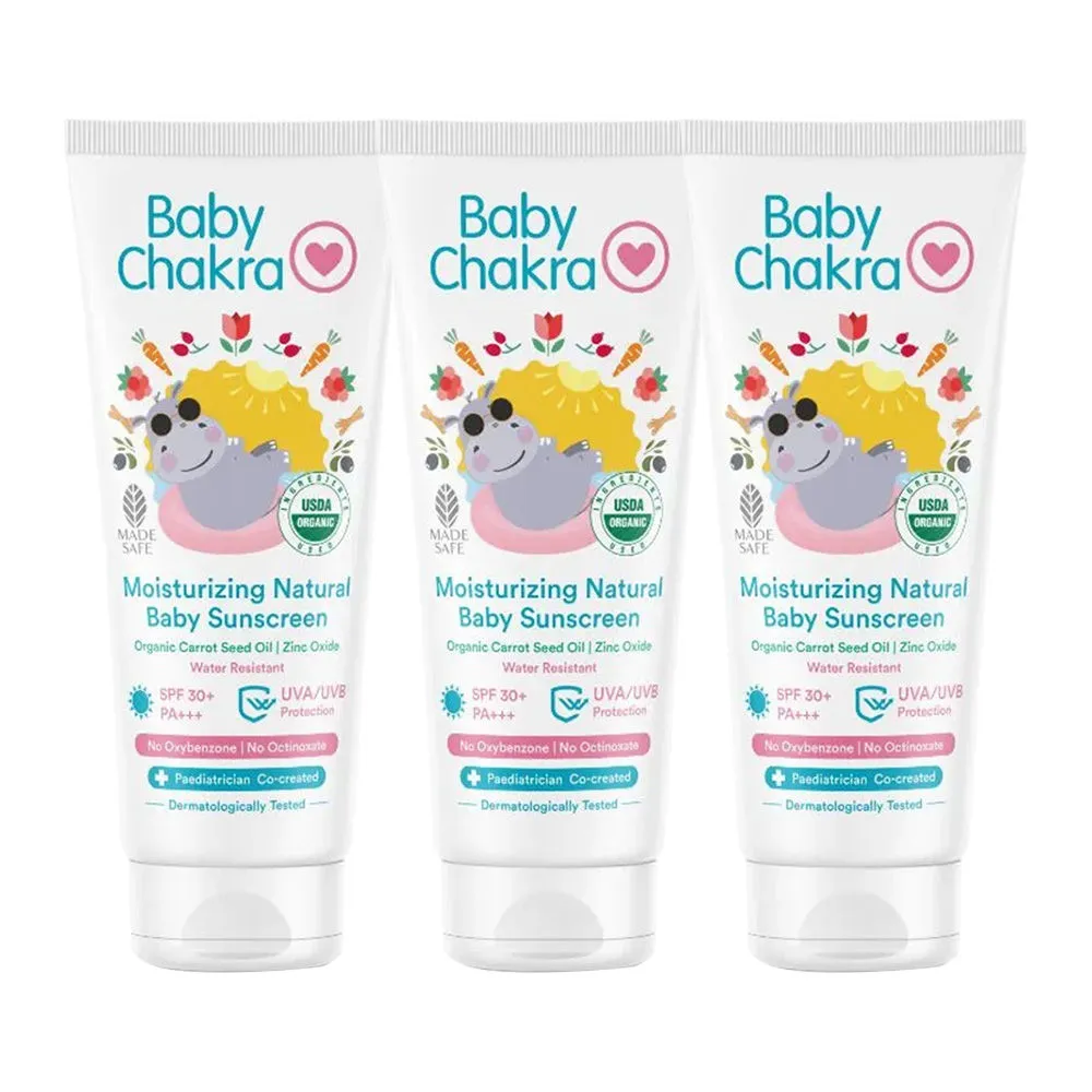 BabyChakra Moisturising Sunscreen for Babies, SPF 30+ PA+++ UVA/UVB Protection (60 g x 3)