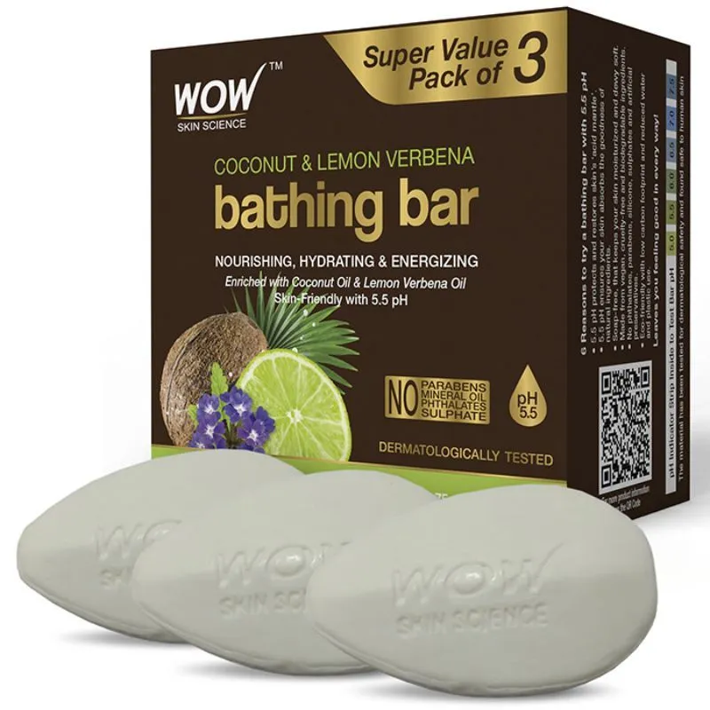 WOW Skin Science Coconut & Lemon Bathing Bar Pack Of 3 With 5.5 Ph