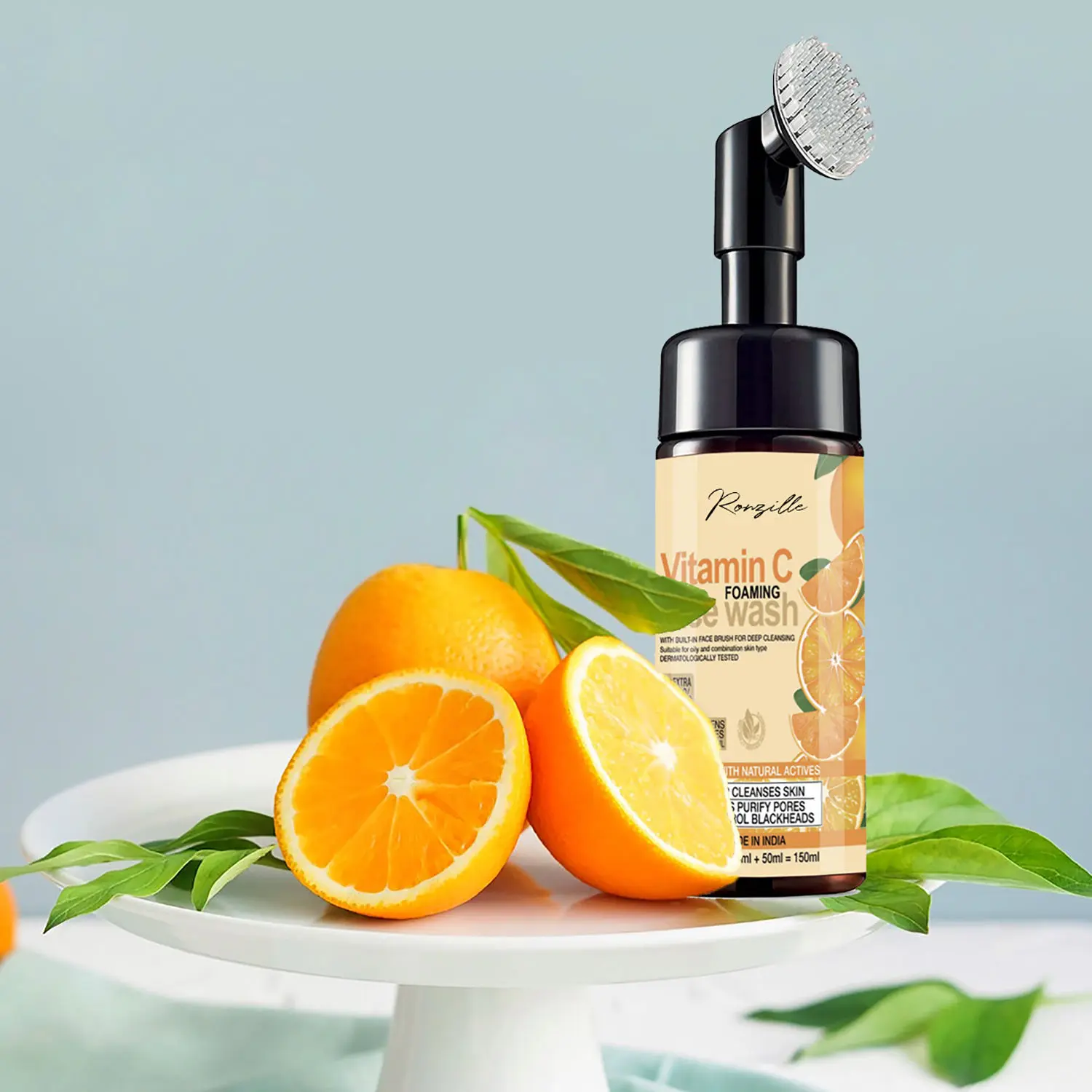 Ronzille Skin Brightening Vitamin C Foaming Face wash with Built-In Face Brush