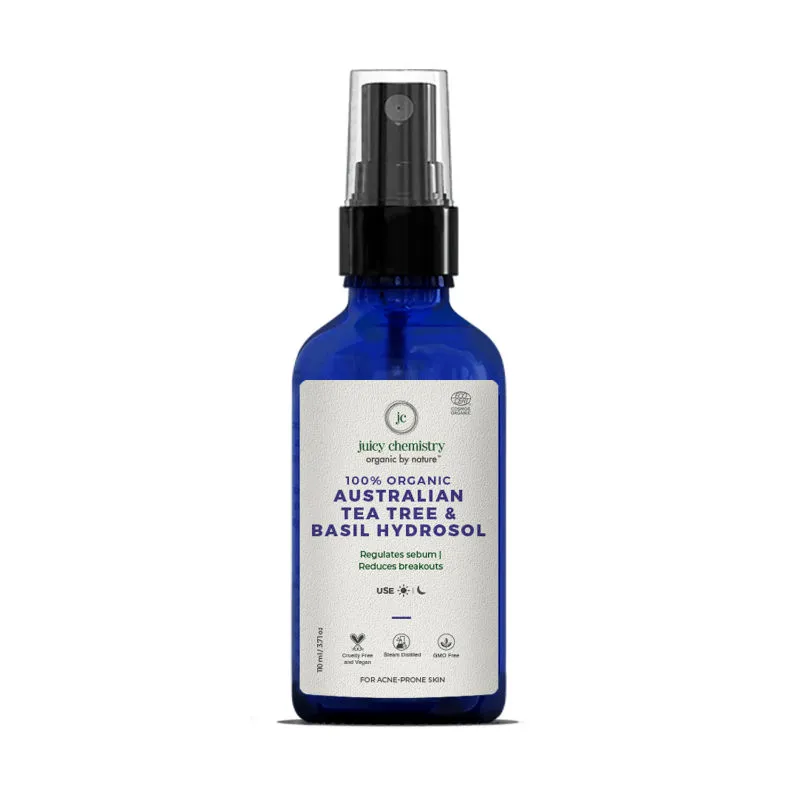 Juicy Chemistry 100% Organic Australian Tea Tree & Basil Water - Toning Mist For Acne Control