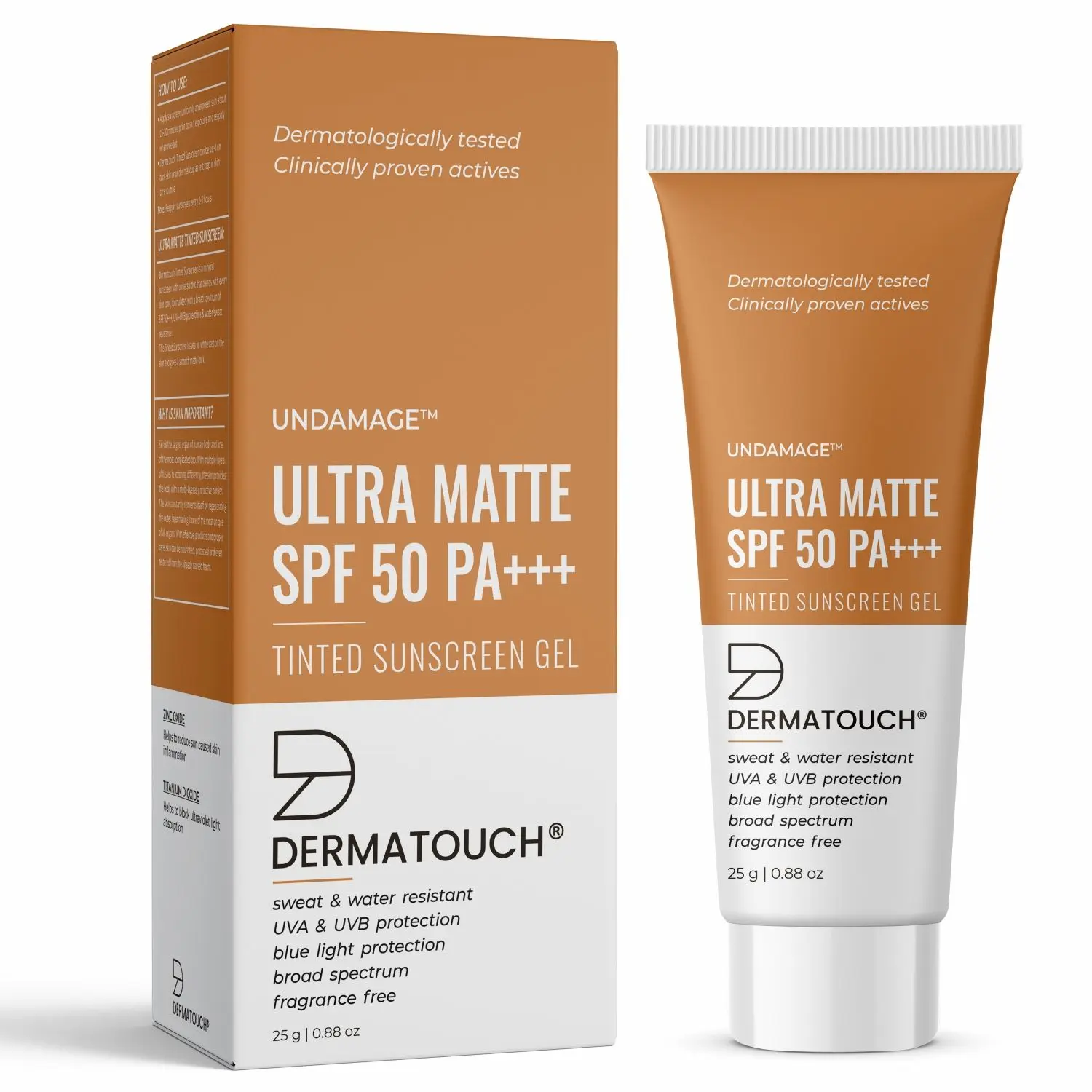 DERMATOUCH Undamage Ultra Matte Tinted Sunscreen SPF 50 PA+++ | Water & Sweat Resistant | Fragrance Free | - 25G