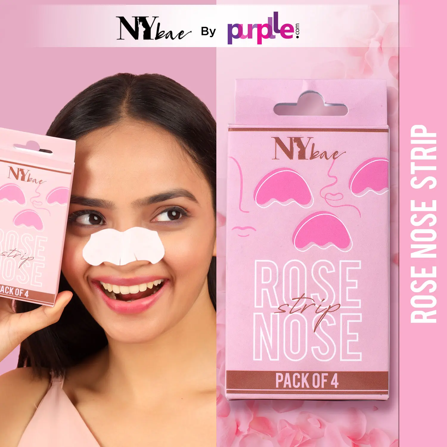 NY Bae Rose Nose Strip - Pack Of 4 | Enriched with Aloe Vera & Rose Extract | Removes Blackheads | Deep Cleansing | Removes Oil & Dirt