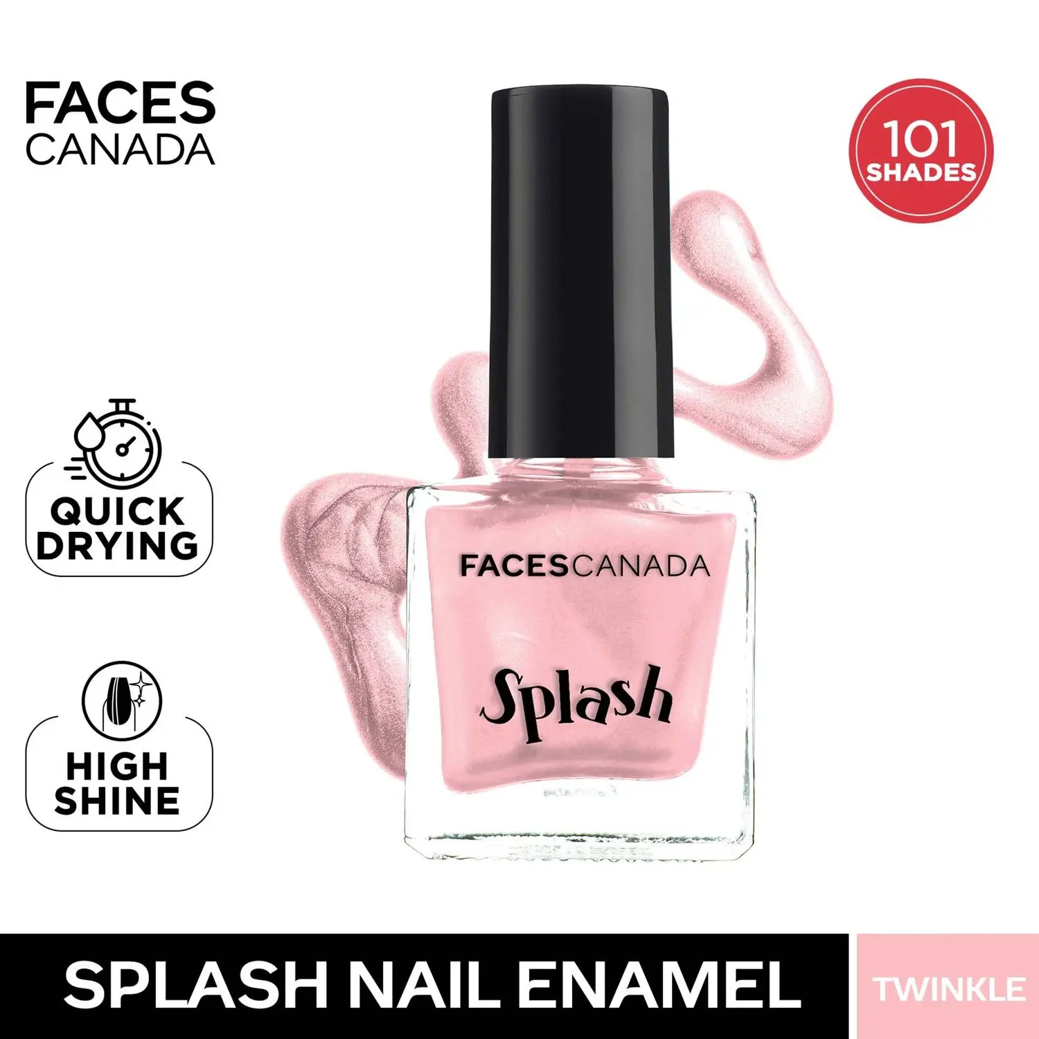 Faces Canada Splash Nail Enamel | Fast Dry | High Shine | Long Lasting | No Chip Formula | No Harmful Chemicals | Shade - Twinkle 9ml