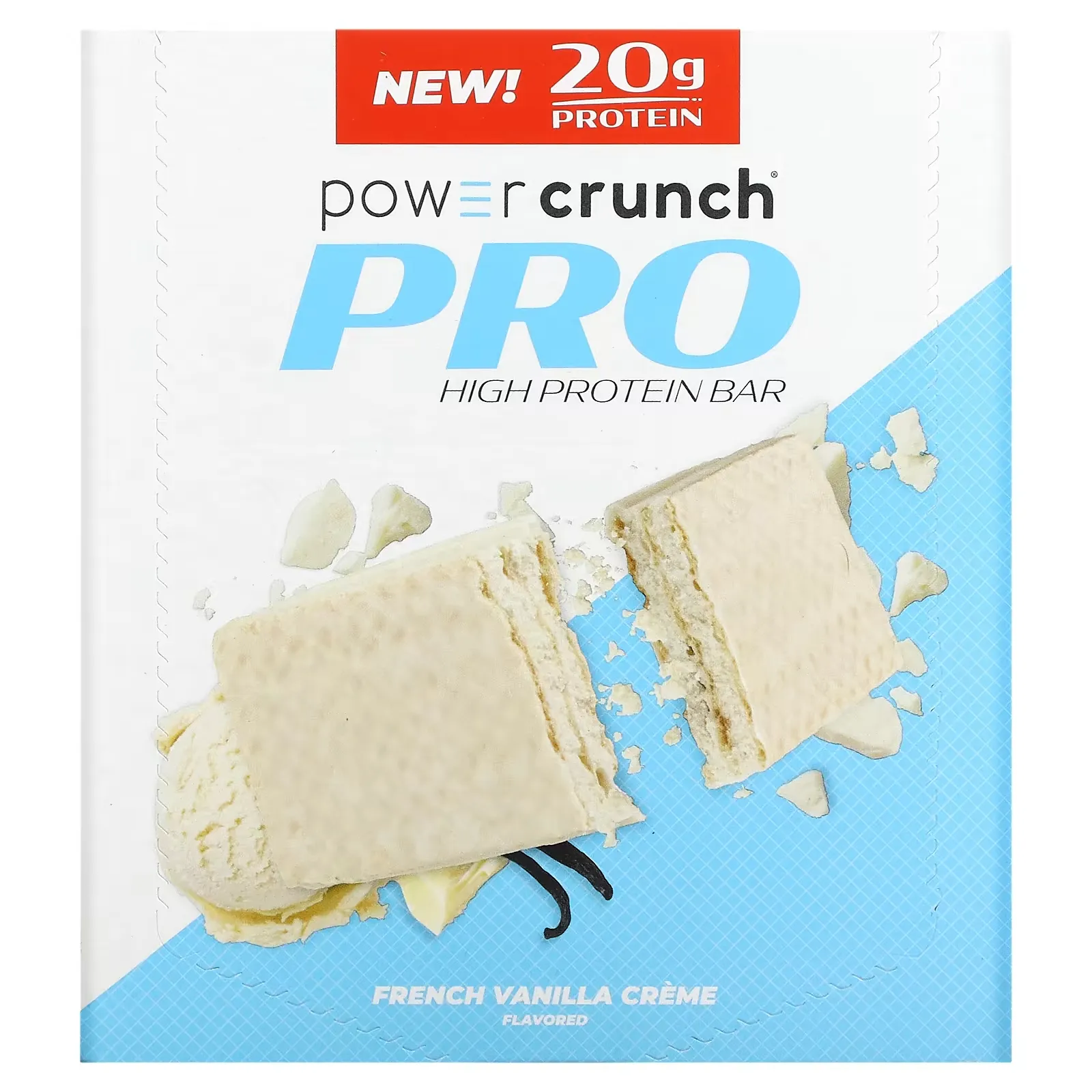 Power Crunch High Protein Energy Bar, PRO, French Vanilla Créme, 12 Bars, 2.0 oz (58 g) Each