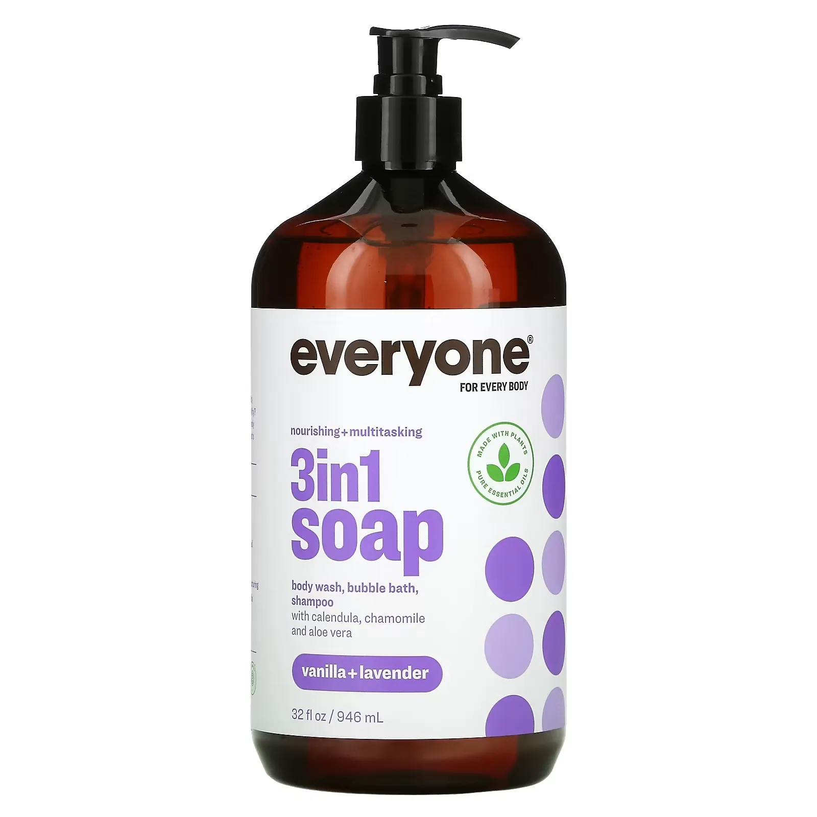 3 In 1 Soap, Body Wash, Bubble Bath, Shampoo, Vanilla + Lavender, 32 fl oz (946 ml)