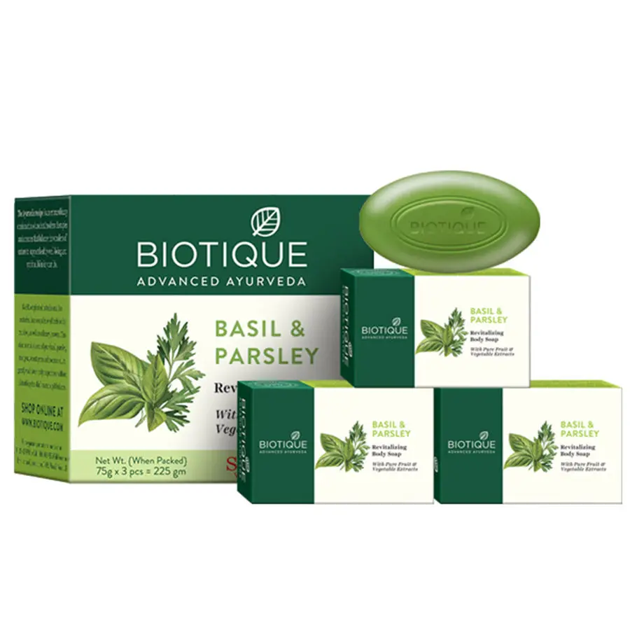 Biotique Basil & Parsley Revitalizing bathing bar - Pack of 3 (Each 75 g)