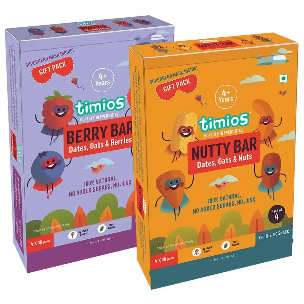 Timios Mix Energy Bar (Berry Bar and Nutty Bar) Combo of 2,  4 Piece(s)/Pack  Natural