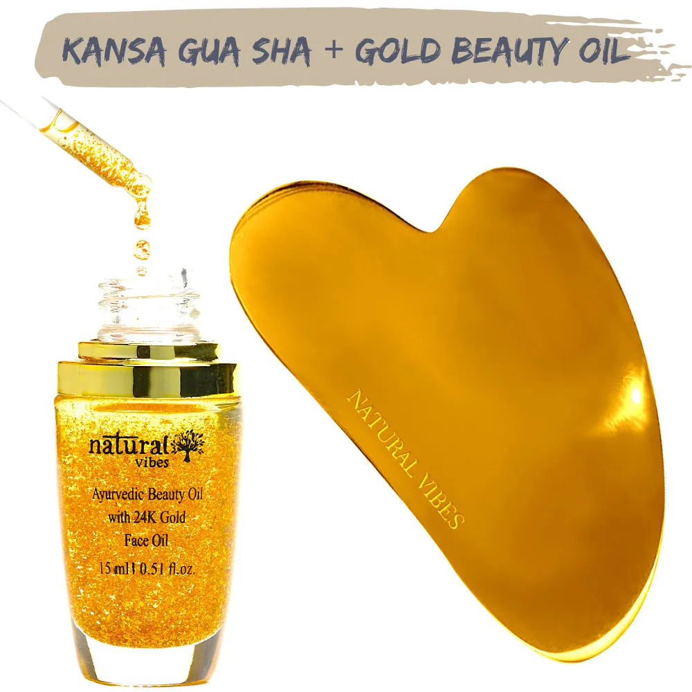 Natural Vibes Kwansha (kansa + Gua Sha) + Gold Beauty Elixir Oil