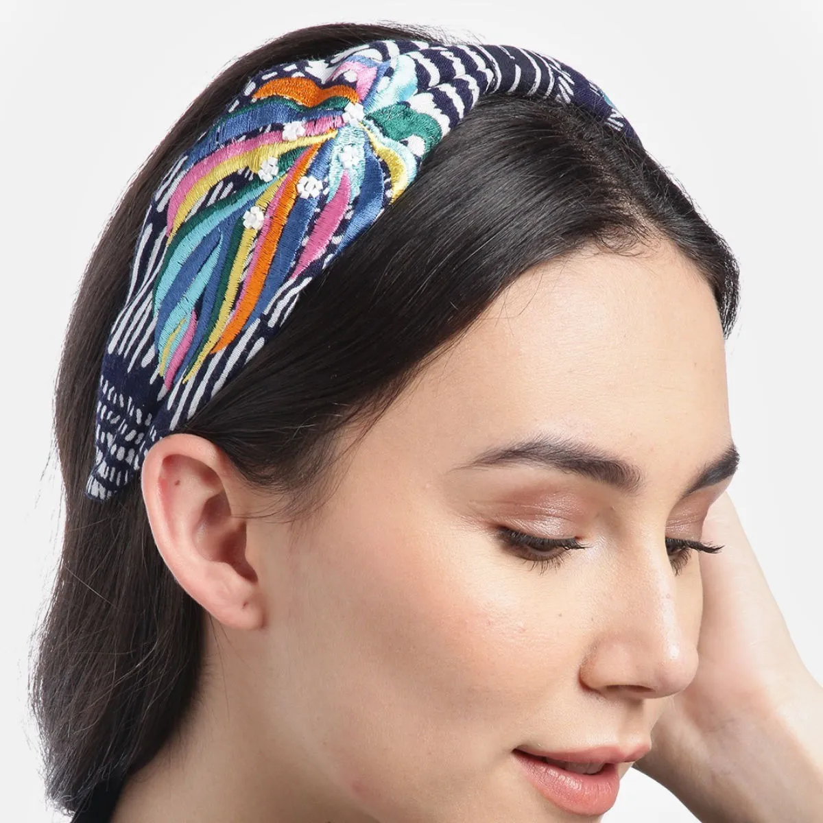 Blueberry Multi Colour Embroidery Knot Hair Band