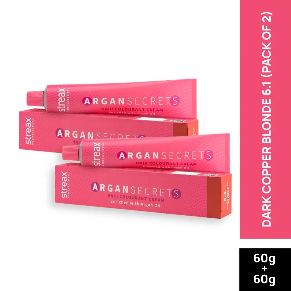 Streax Professional Argan Secret Hair Colourant Cream - Dark Copper Blonde 6.4 (60 g) (Pack of 2)