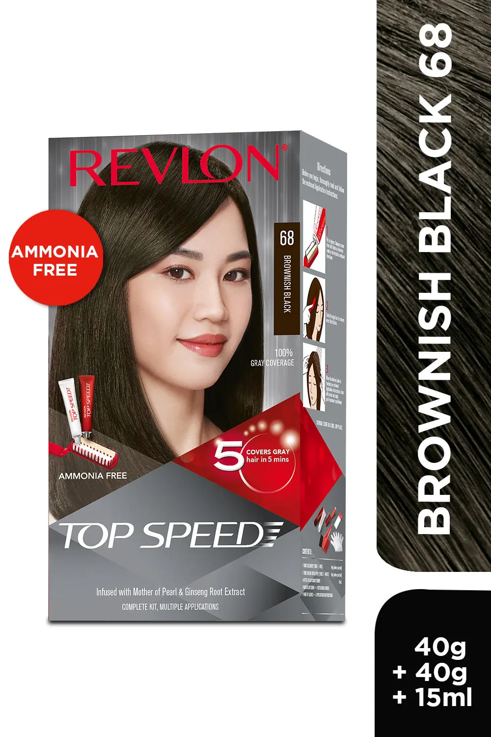 Revlon Top Speed Hair Color-Women (New) Brownish Black 68 (Top Speed Hair Color-Women (New)