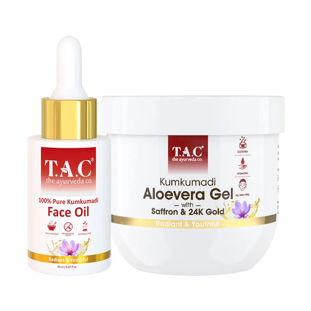 TAC - The Ayurveda Co. Kumkumadi Face Oil & Aloevera Gel With 24k Gold Flakes For Youthful Skin