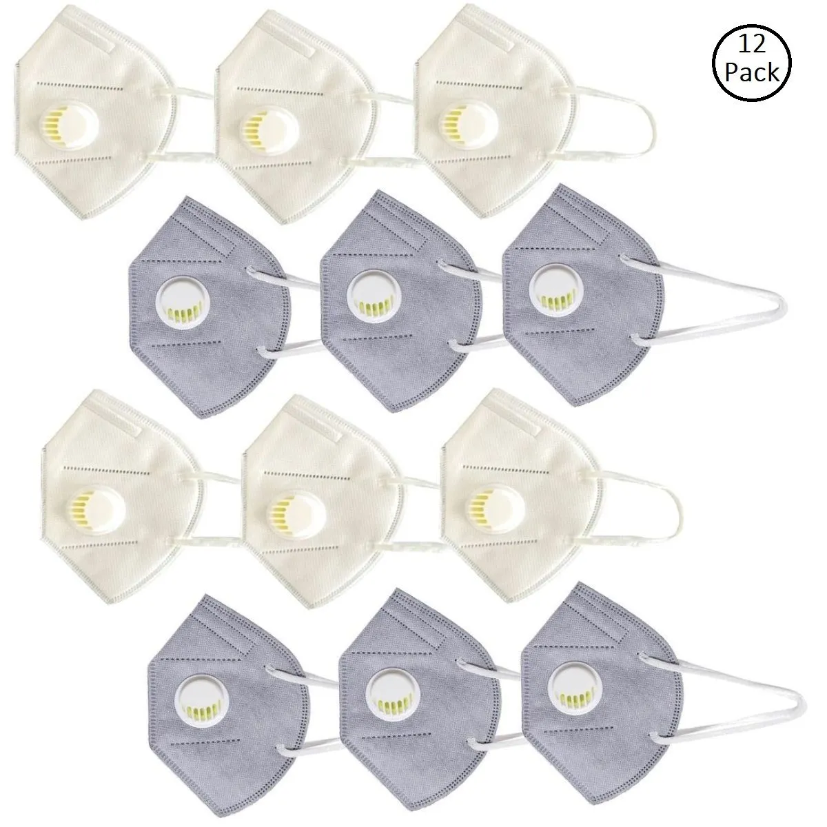 OOMPH Pack of 12 Anti-Pollution Reusable 5 Layer Mask - White Grey