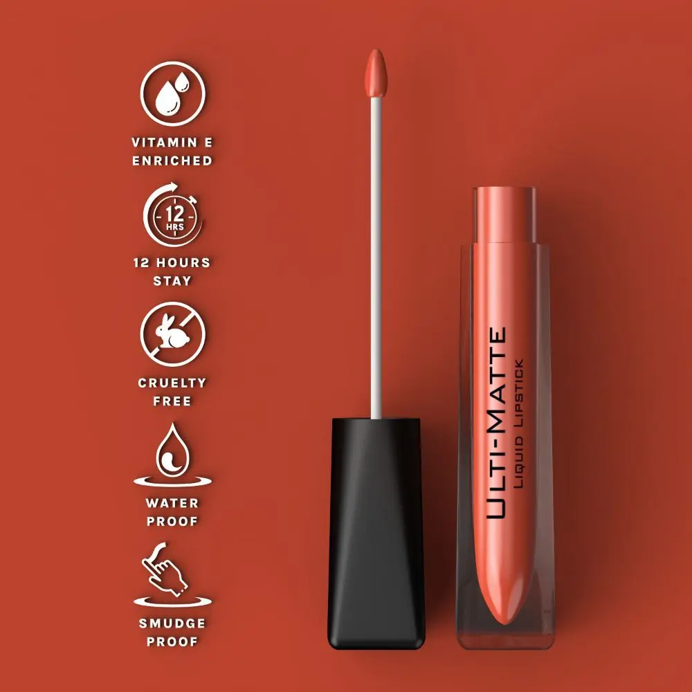 Bella Voste I ULTI-MATTE LIQUID LIPSTICK I Cruelty Free I No Bleeding or Feathering I Water Proof & Smudge Proof I Enriched with Vitamin E I Lasts Up to 12 hours I Moisturising with Velvet Matt Finish I FUNKY FIRE (09)