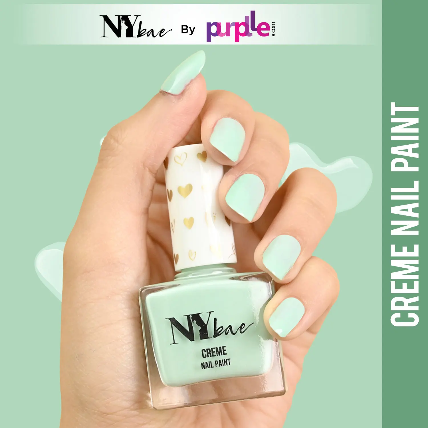 NY Bae Creme Nail Paint - Tea Green 01 (10 ml) | Green | Rich Pigment | Chip-proof | Full Coverage | Travel Friendly | Vegan