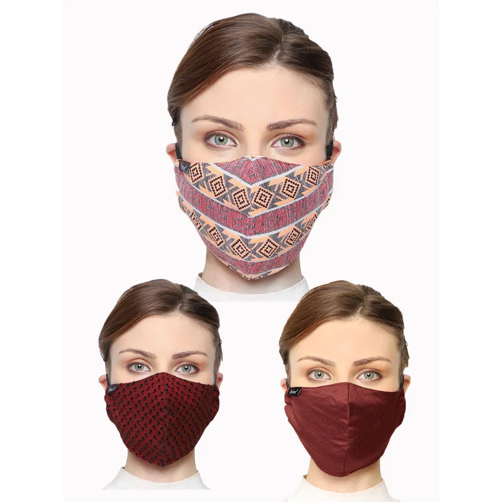 Anekaant Pack Of 3 Multicolor 3-Ply Reusable Poly Silk Fabric Fashion Mask