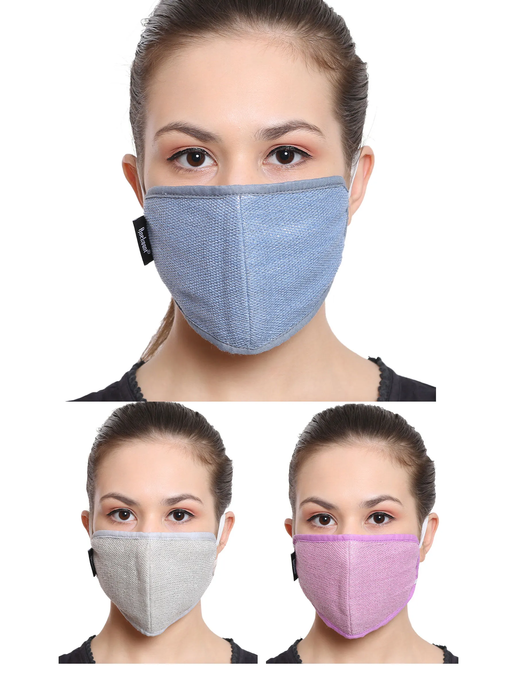 Anekaant Multicolor 3-Ply Reusable Cotton Lurex Fabric Fashion Mask (Pack Of 3)