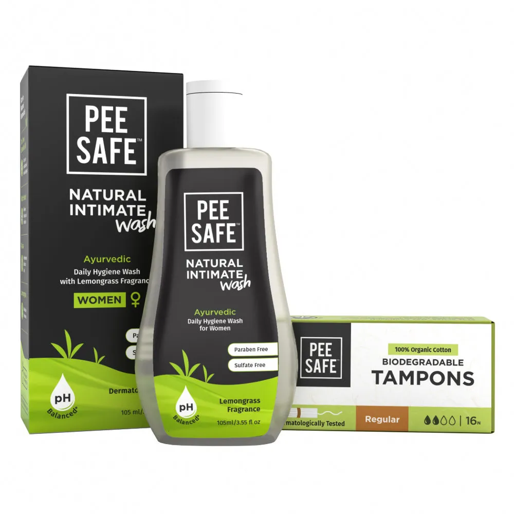 Pee Safe Intimate Wash Women & Organic Cotton Tampon Regular