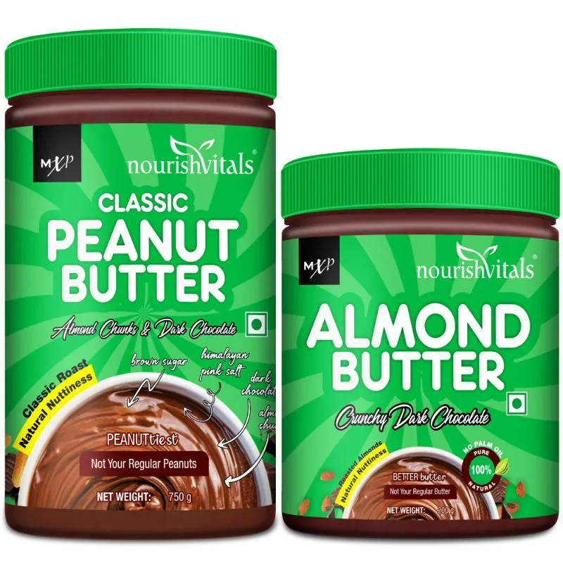 NourishVitals Peanut And Almond Butter Crunchy Dark Chocolate Combo