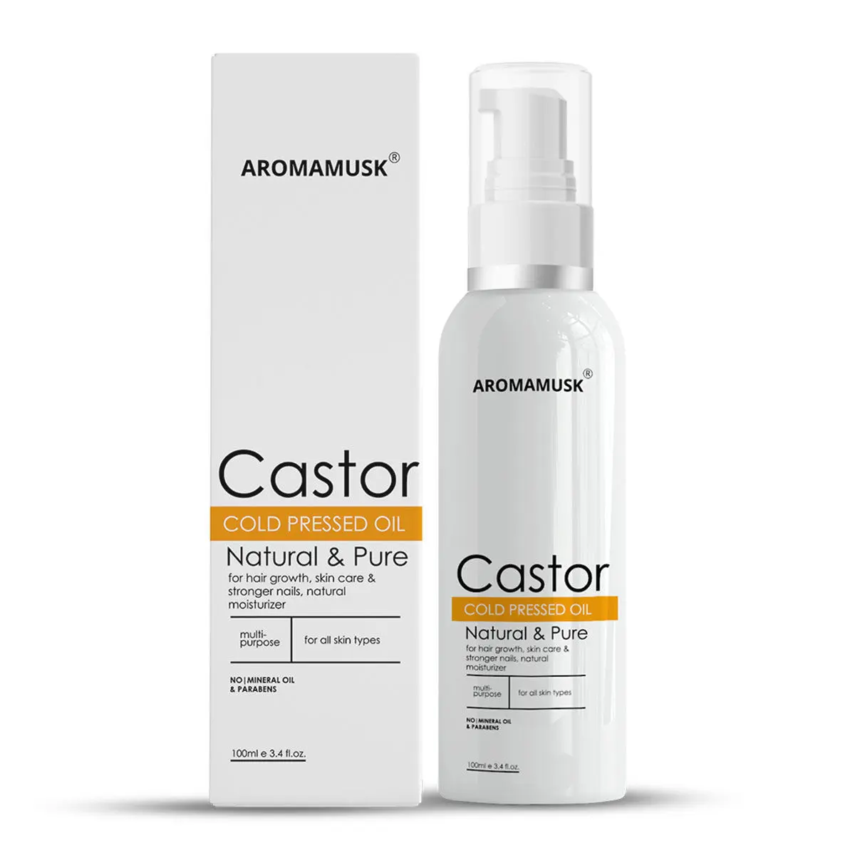 AromaMusk USDA Organic 100% Pure Cold Pressed Castor Oil For Hair And Skin (100 ml)