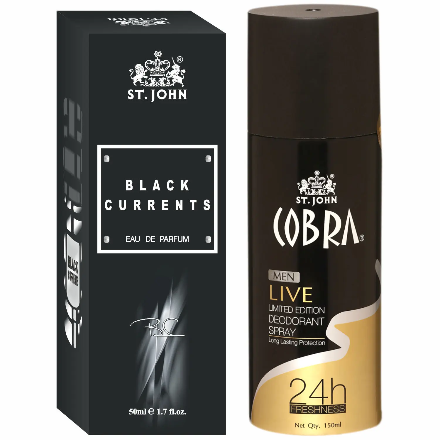 ST-JOHN Cobra Deodrant Live 150 ml & Cobra Black Current 50ml Perfume Combo Gift Pack Perfume Body Spray - For Men & Women (200 ml, Pack of 2)